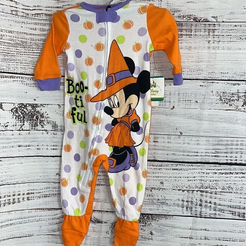 Disney Baby onesie sz 3/6 months Halloween Mickey Mouse jumpsuit sleeping PJ New